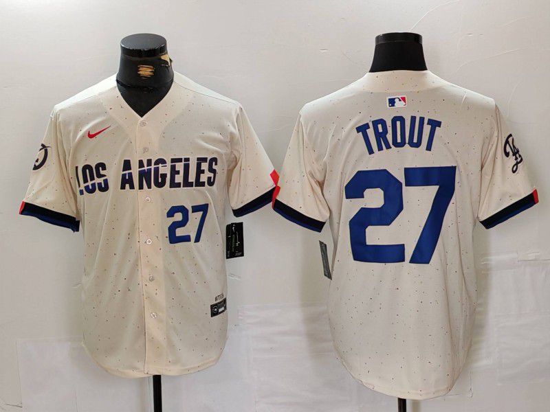 Men Los Angeles Dodgers #27 Trout Cream Fashion Nike Game MLB Jersey style 33